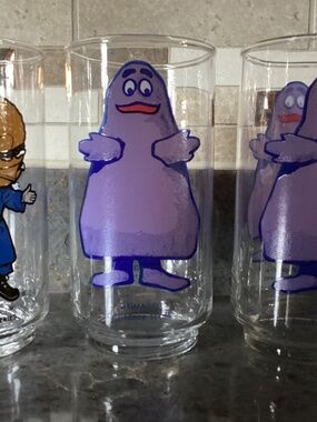 McDonald's Vtg  Set of 3  Collector Series Glass 2 Grimace & 1 Big Mac